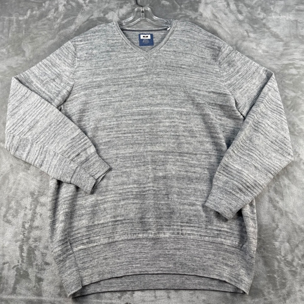 Joseph Abboud Sweater Mens 2XLT V-Neck Grey Textured Cotton Blend EUC